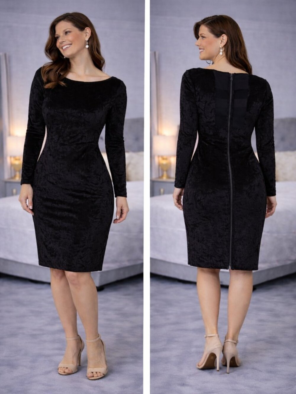 Alice + Olivia Black Velvet 3/4 Sleeve Bodycon Dress $249